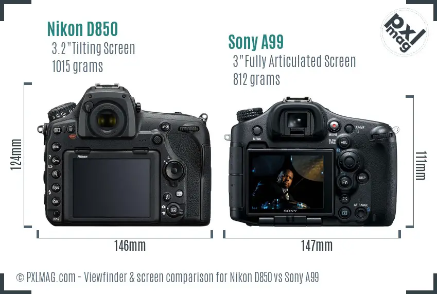 Nikon D850 vs Sony A99 Screen and Viewfinder comparison