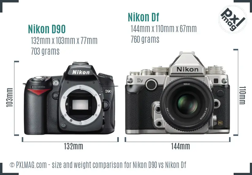 Nikon D90 vs Nikon Df size comparison