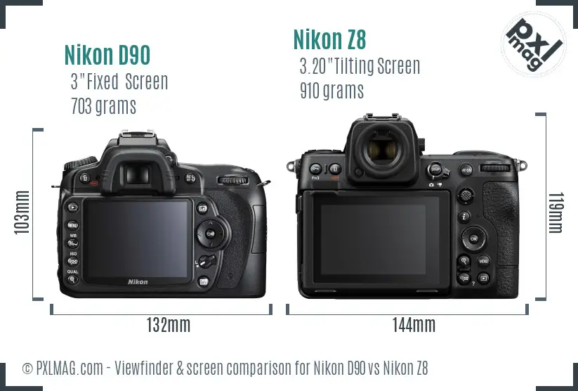 Nikon D90 vs Nikon Z8 Screen and Viewfinder comparison