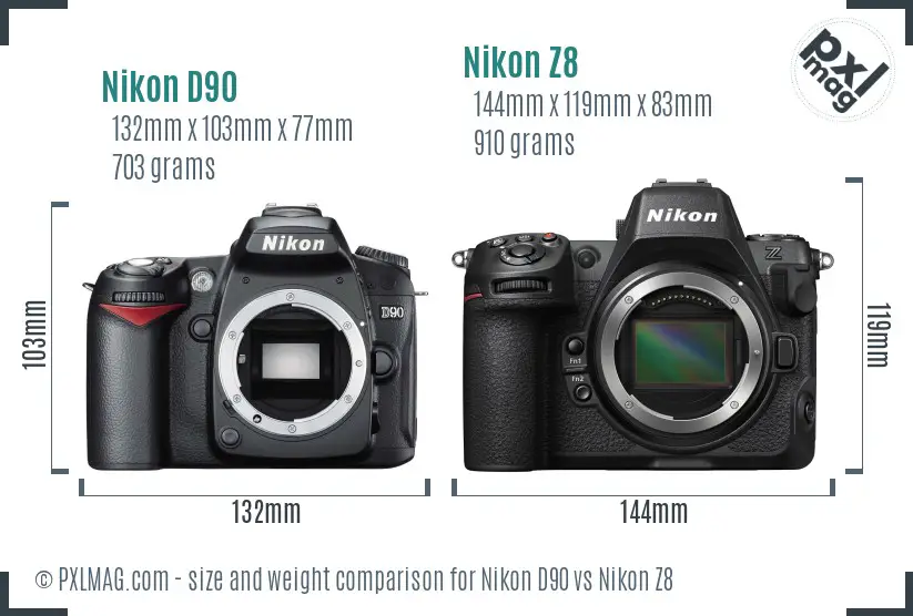 Nikon D90 vs Nikon Z8 size comparison