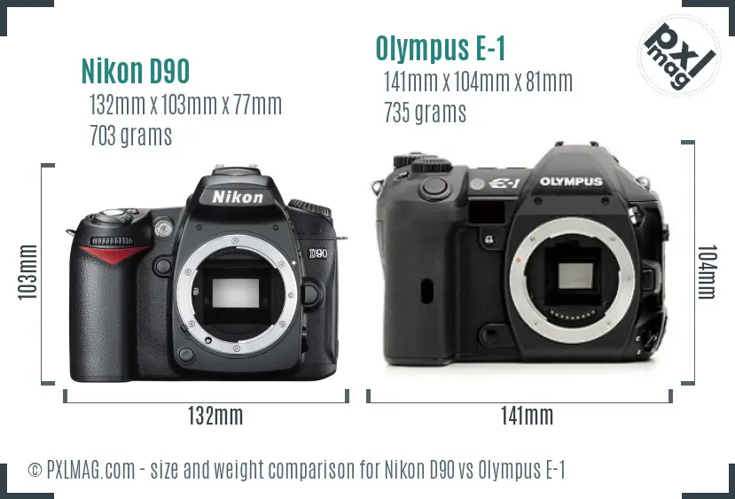 Nikon D90 vs Olympus E-1 size comparison