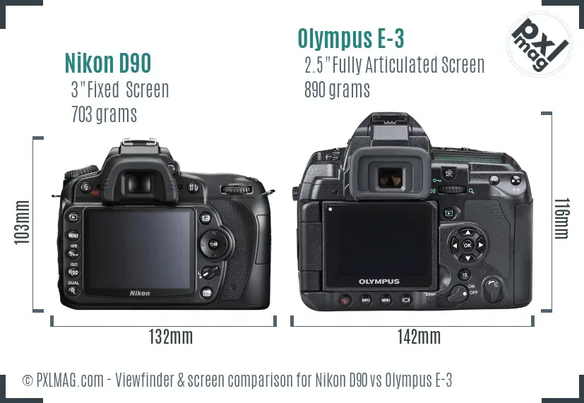 Nikon D90 vs Olympus E-3 Screen and Viewfinder comparison