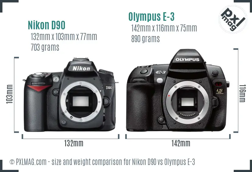 Nikon D90 vs Olympus E-3 size comparison