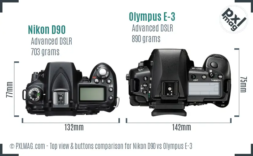 Nikon D90 vs Olympus E-3 top view buttons comparison