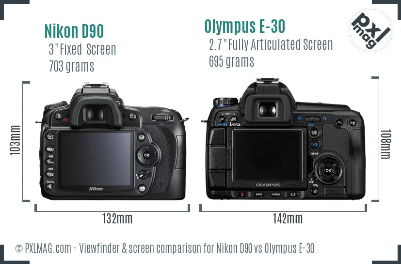 Nikon D90 vs Olympus E-30 Screen and Viewfinder comparison