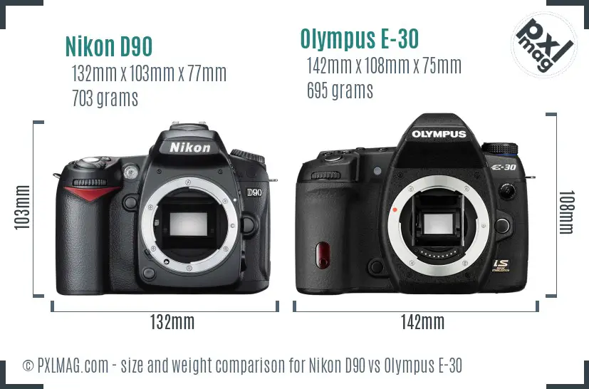 Nikon D90 vs Olympus E-30 size comparison