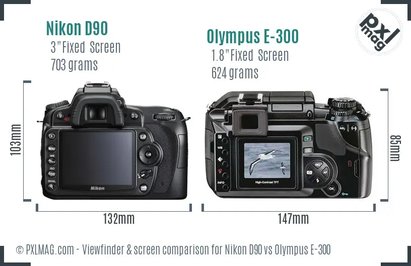 Nikon D90 vs Olympus E-300 Screen and Viewfinder comparison