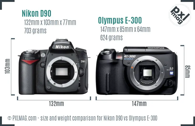 Nikon D90 vs Olympus E-300 size comparison