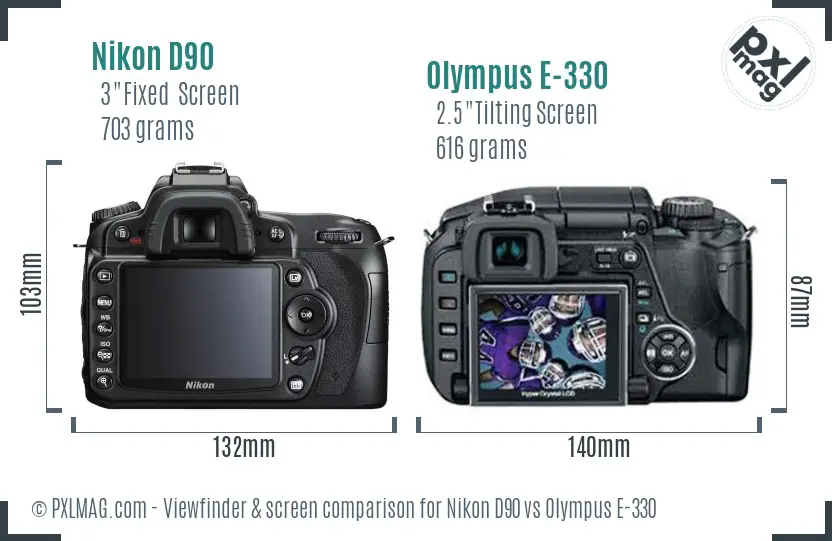 Nikon D90 vs Olympus E-330 Screen and Viewfinder comparison