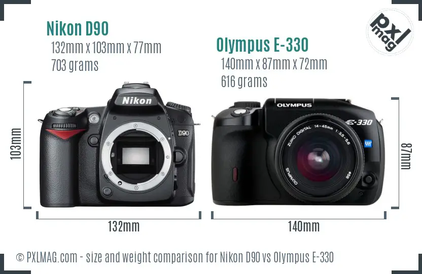 Nikon D90 vs Olympus E-330 size comparison