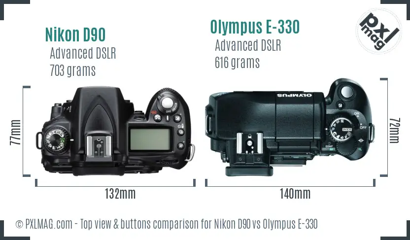 Nikon D90 vs Olympus E-330 top view buttons comparison