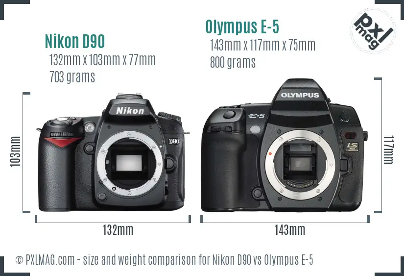 Nikon D90 vs Olympus E-5 size comparison