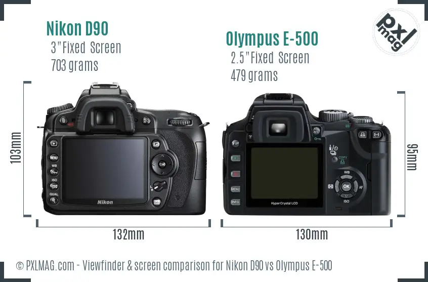 Nikon D90 vs Olympus E-500 Screen and Viewfinder comparison