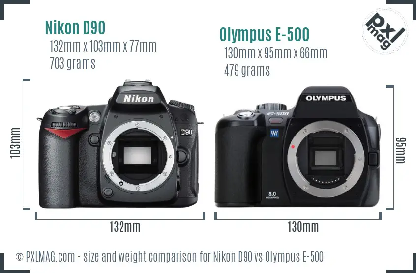 Nikon D90 vs Olympus E-500 size comparison