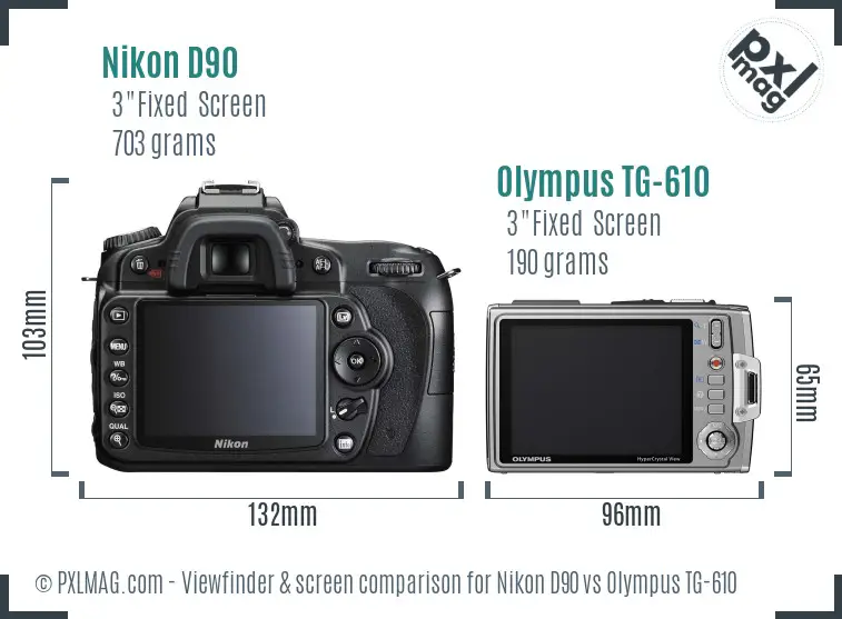 Nikon D90 vs Olympus TG-610 Screen and Viewfinder comparison
