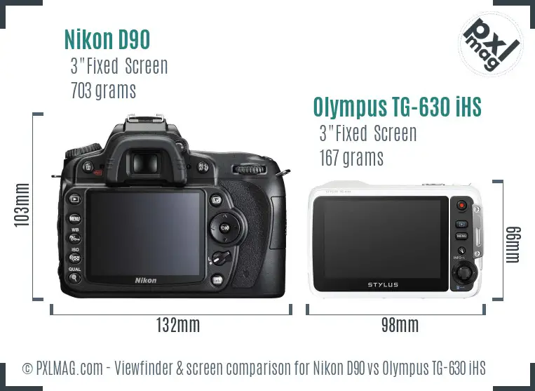 Nikon D90 vs Olympus TG-630 iHS Screen and Viewfinder comparison
