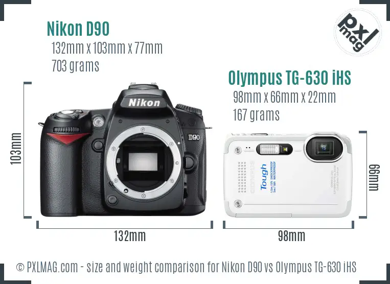Nikon D90 vs Olympus TG-630 iHS size comparison