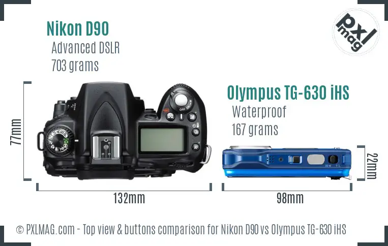 Nikon D90 vs Olympus TG-630 iHS top view buttons comparison
