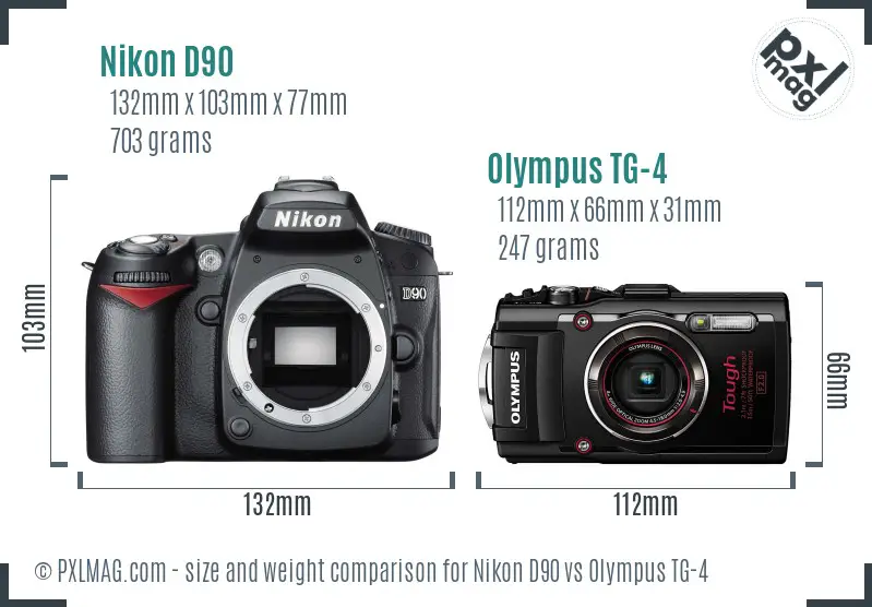 Nikon D90 vs Olympus TG-4 size comparison