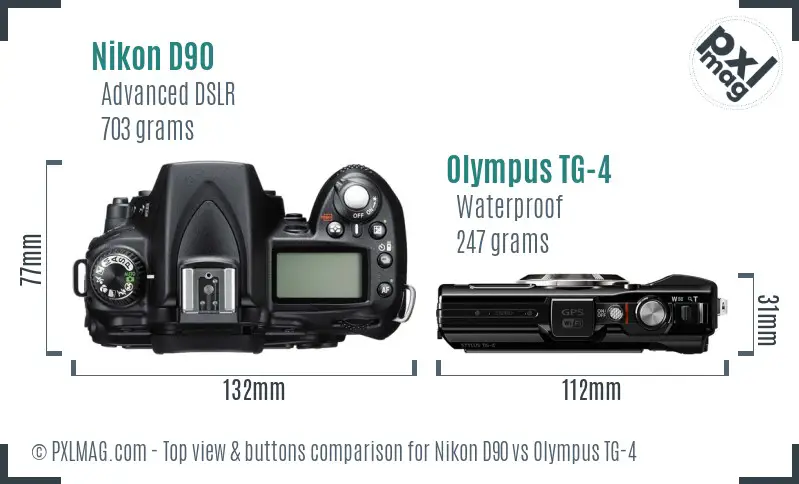 Nikon D90 vs Olympus TG-4 top view buttons comparison