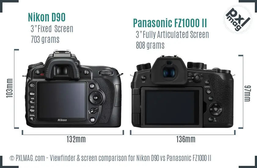 Nikon D90 vs Panasonic FZ1000 II Screen and Viewfinder comparison