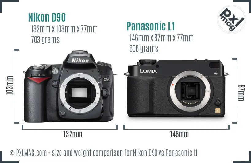 Nikon D90 vs Panasonic L1 size comparison