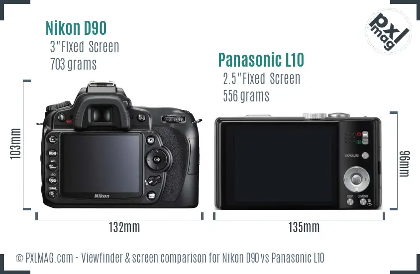 Nikon D90 vs Panasonic L10 Screen and Viewfinder comparison