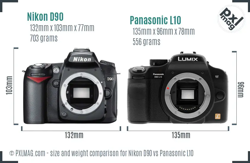 Nikon D90 vs Panasonic L10 size comparison
