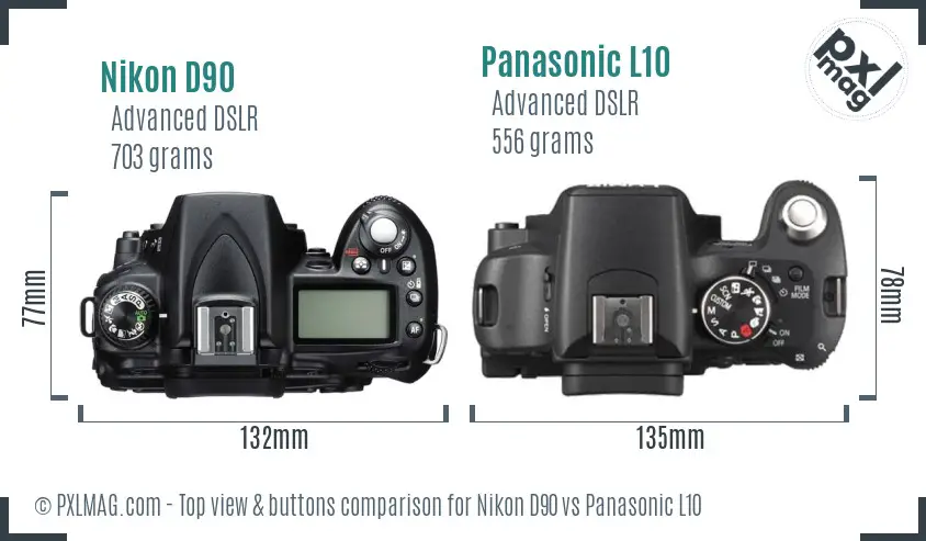 Nikon D90 vs Panasonic L10 top view buttons comparison