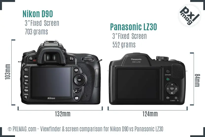 Nikon D90 vs Panasonic LZ30 Screen and Viewfinder comparison