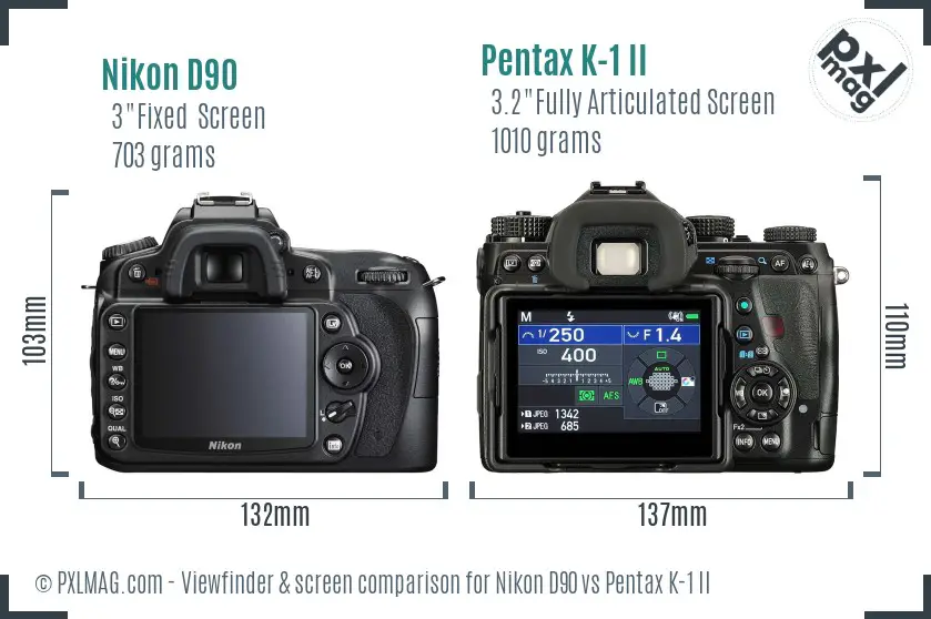 Nikon D90 vs Pentax K-1 II Screen and Viewfinder comparison