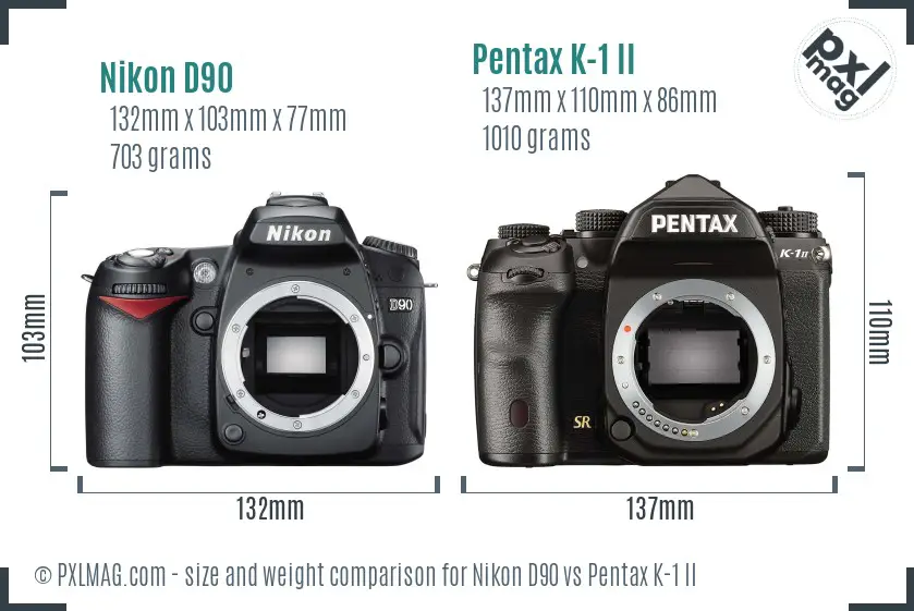 Nikon D90 vs Pentax K-1 II size comparison