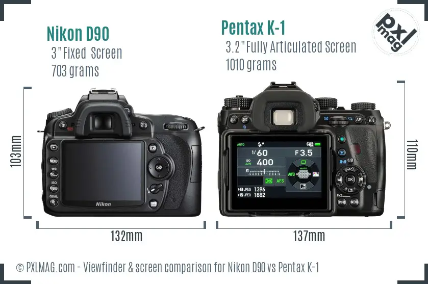 Nikon D90 vs Pentax K-1 Screen and Viewfinder comparison