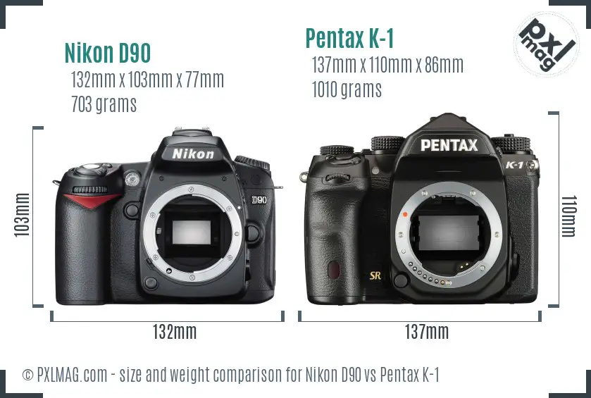 Nikon D90 vs Pentax K-1 size comparison