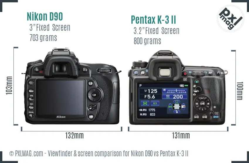Nikon D90 vs Pentax K-3 II Screen and Viewfinder comparison