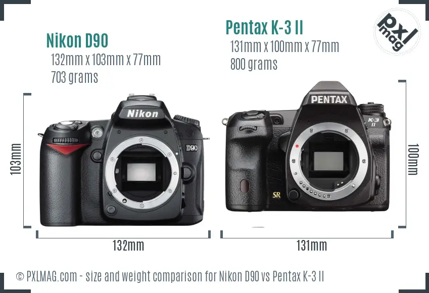 Nikon D90 vs Pentax K-3 II size comparison