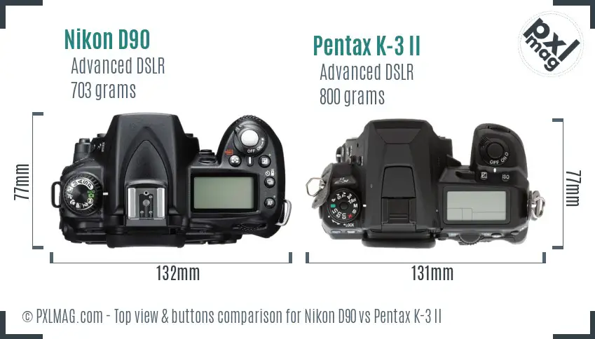 Nikon D90 vs Pentax K-3 II top view buttons comparison