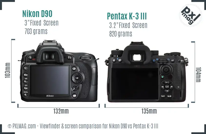 Nikon D90 vs Pentax K-3 III Screen and Viewfinder comparison
