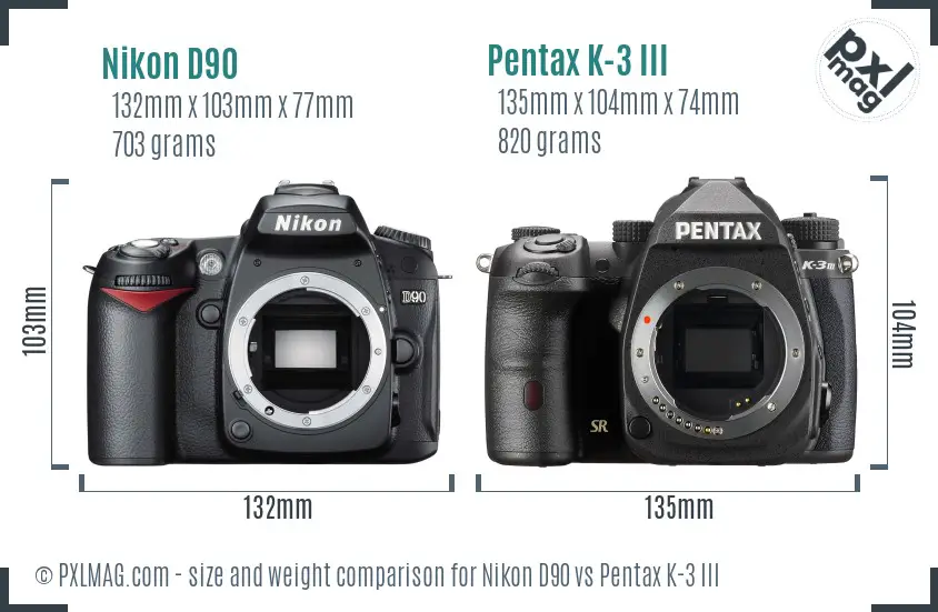 Nikon D90 vs Pentax K-3 III size comparison