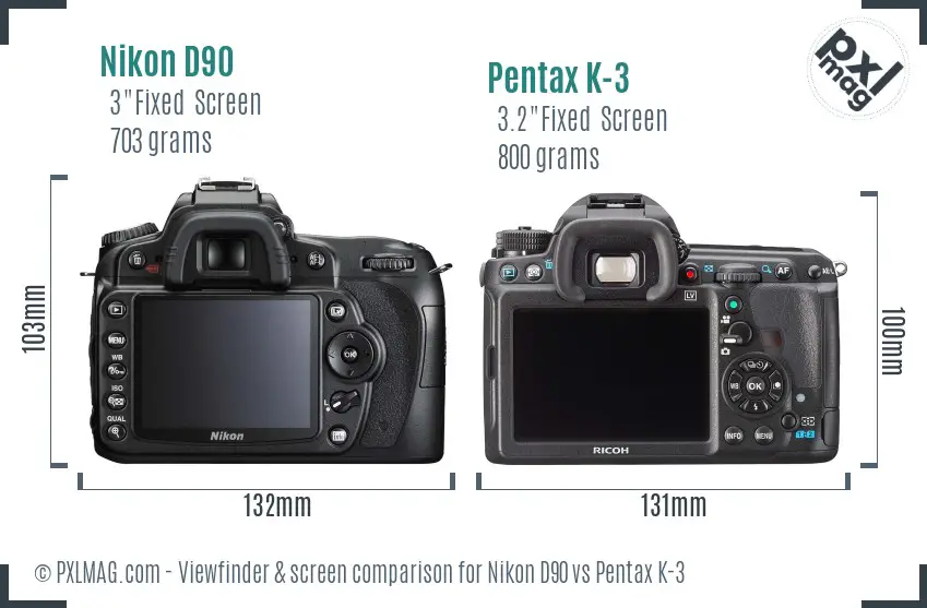 Nikon D90 vs Pentax K-3 Screen and Viewfinder comparison