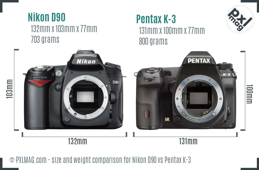 Nikon D90 vs Pentax K-3 size comparison
