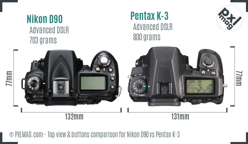 Nikon D90 vs Pentax K-3 top view buttons comparison