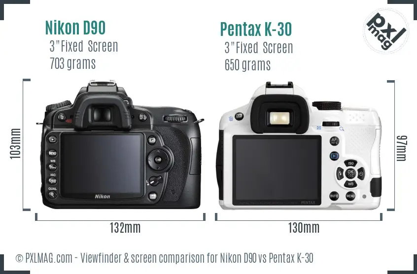 Nikon D90 vs Pentax K-30 Screen and Viewfinder comparison