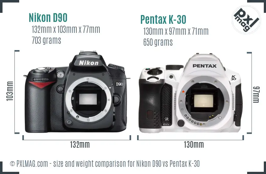 Nikon D90 vs Pentax K-30 size comparison