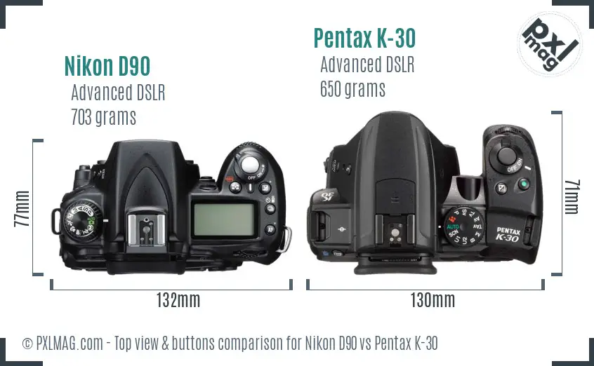 Nikon D90 vs Pentax K-30 top view buttons comparison