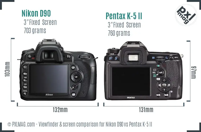 Nikon D90 vs Pentax K-5 II Screen and Viewfinder comparison