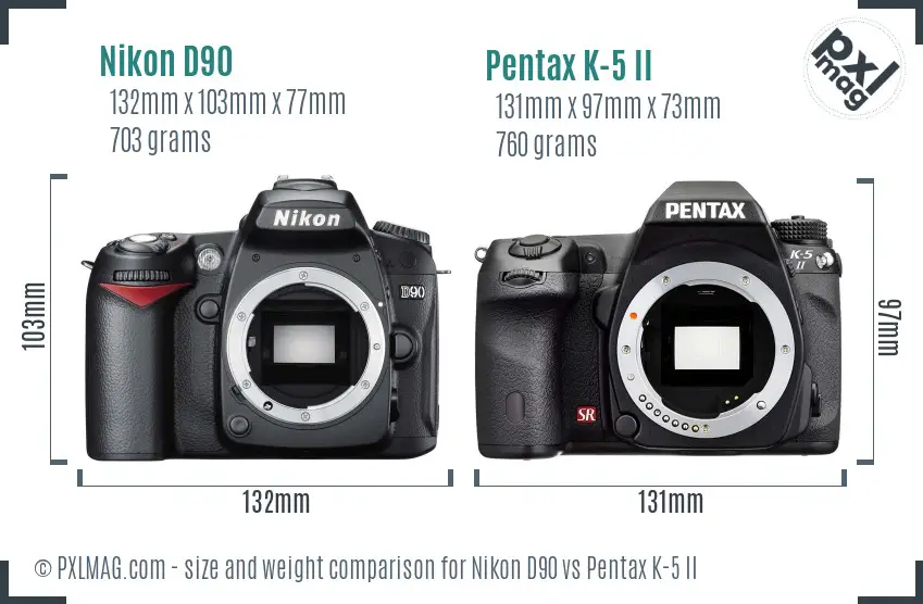 Nikon D90 vs Pentax K-5 II size comparison