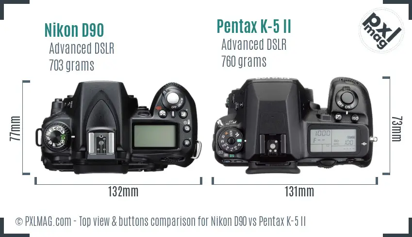 Nikon D90 vs Pentax K-5 II top view buttons comparison