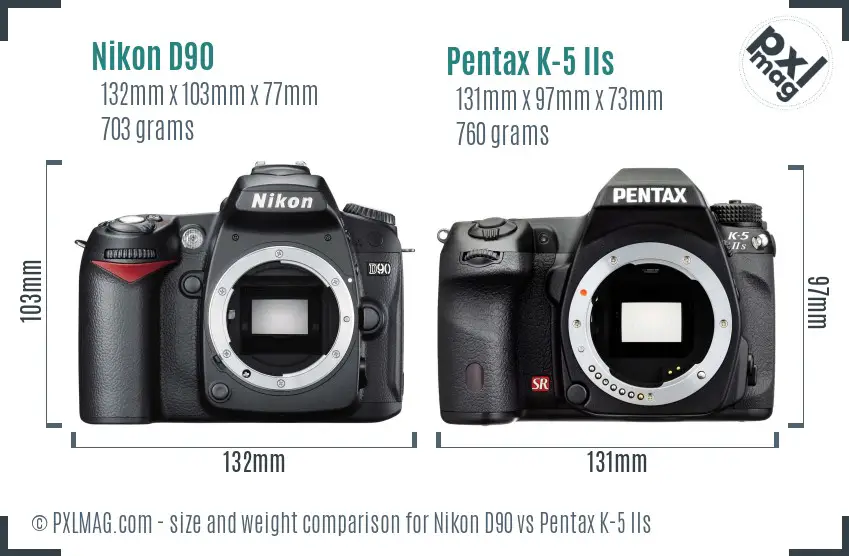 Nikon D90 vs Pentax K-5 IIs size comparison