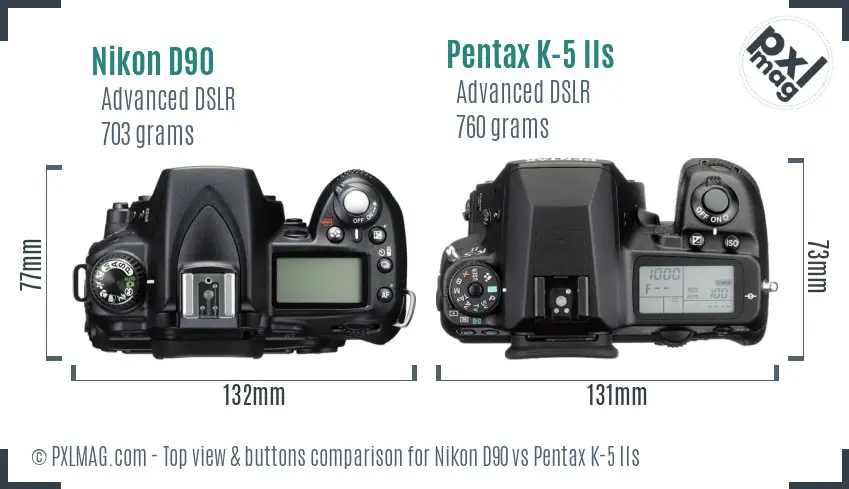 Nikon D90 vs Pentax K-5 IIs top view buttons comparison